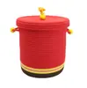 Cesta de Almacenamiento Cuerda de Algodón Tejida Caja de Regalo Caja de Almacenamiento de Año Nuevo con Tapa Asa Cesta Ruyi Roja Cesta de Almacenamiento