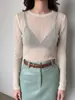 Suéter Fino de Punto Redondo Estilo Europeo y Americano 2026 para Mujer, Suéter Transparente de Manga Larga en Colores Caramelo, Top de Moda
