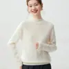 Design jacquard com padrão de ondas, estilo minimalista, gola alta discreta, suéter 100% cashmere puro, blusa de malha macia e confortável para mulheres