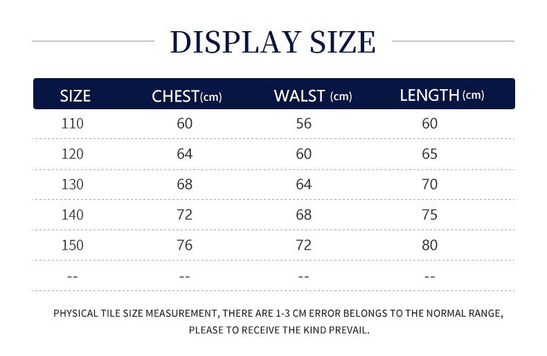 中组110-150英文尺寸表