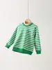 Sudaderas de Invierno y Otoño con Rayas Bordadas y Cuello Semi-Alto para Niños y Niñas, Adecuadas para Usar en Capas o Solas, Sudadera Cálida para Niños