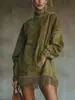 Novo Estilo Europeu e Americano Marca Independente Transfronteiriça Vestido Longo de Manga Comprida com Gola Alta em Camurça Vintage com Bolsos Soltos e Design de Franjas