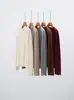 Cardigan Gola Redonda com Borda Enrolada 100% Caxemira Pura Cor Sólida Top Feminino Botões Suéter Externo Estilo Preguiçoso Jaqueta de Tricô