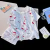 2026 Novo Pijama de Verão Fofo para Meninas Manga Curta Shorts Conjunto de Pijama de Algodão Nuvem para Crianças Maiores
