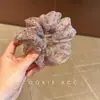 Scrunchie casual e fofo de organza com estampa floral de bolinhas, elástico de cabelo vintage francês para rabo de cavalo baixo, acessório de cabelo elástico