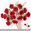 Rosas de Creme Simuladas de 3 Cabeças, Decoração de Fundo para Casamento, Arranjo de Flores para Guia de Estrada, Flores de Seda Estilo Europeu para Casamento, Flores Artificiais