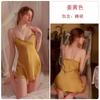 Guiruo Color Sólido Satén Dulce Sexy Escote Bajo Tentación Espalda Descubierta Tirantes Camisón Ropa de Casa para Mujer Traje 2199