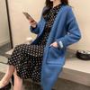 Chaqueta de Punto de Largo Medio Sobre la Rodilla Cuello en V Cárdigan para Mujer Otoño 2025 Estilo Coreano Suéter Exterior de Punto Suelto