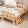 Cama de empalme, Cama extra ancha, Cama con barrera para niños, Cama de madera maciza con barandillas, Cama para niño, Cama para niña, Cama para bebé, Cama de noche grande