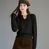 Suéter de Punto Rojo Estilo Coreano de Imitación de Visón para Mujer, Nuevo Otoño e Invierno Casual de Moda Elegante Cuello Redondo Calado Superior para Mujer