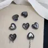 Miçangas Coração Gordinhas em Gradiente Preto e Prata com Acabamento de Luxo, Miçangas Olho de Gato com Furo Passante, Materiais para Corrente de Celular, Chaveiro e Joias DIY