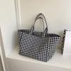 Bolso de Compras de Lona a Cuadros de Gran Capacidad, Estilo Literario Holgazán de Moda de Verano, Popular Este Año