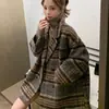 Blazer Feminino Primavera e Outono 2026 Novo Tendência Petite Xadrez Tweed Comprimento Médio Casaco de Lã