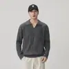 Mistura de Lã Tricô com Gola de Gaivota Canelada Retrô Suéter Jacquard Masculino Camada Base Quente Outono e Inverno