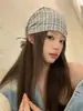Pañuelo de cabeza a cuadros con lazos para mujer, Estilo dulce y fresco, Gorro tipo beanie de moda Hip-Hop callejero, Gorro tipo pañuelo