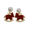 Pendientes de Terciopelo Rojo Perlado del Zodiaco Equino Más Vendidos en Otoño e Invierno, Pequeños y Sencillos, Diseño Suave y Creativo, Pendientes Versátiles