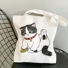 Comércio Exterior Transfronteiriço Bolsa de Lona Estampada Gato-Tubarão Kawaii Bolsa de Ombro Harajuku Moda Portátil Bolsa de Compras
