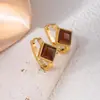 Pendientes Europeos y Americanos Geométricos Redondos Incrustados Imitación Turquesa Ojo de Gato Acero de Titanio Acero Inoxidable de Alta Gama Elegantes Modernos