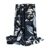Bufanda cálida y gruesa con estampado floral teñido con tinta para invierno, de comercio exterior transfronterizo, con tacto de algodón y lino, bufanda y chal estampados al por mayor