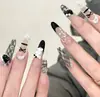 Uñas Portátiles de Alta Gama para Año Nuevo: Rojo Retro Cisne Puntos, Ojo de Gato Francés, Moño, Brillo Deslumbrante, Manicura Hecha a Mano que Realza el Cutis