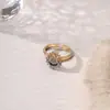 Anillo de Pareja Sol y Luna con Diamantes para Mujer, Personalidad Transfronteriza Europea y Americana, Diseño Simple