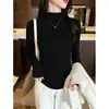 Camiseta base térmica de cuello medio alto para mujer para otoño e invierno 2026, modelo nuevo con dobladillo curvo, camiseta de manga larga, top interior corto