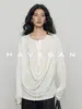 Camiseta de manga larga de ajuste relajado HAVEGAN/otoño con mezcla de Lyocell y lino, top casual estilo 'old money' para mujer
