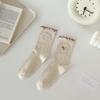 Calcetines Bordados de Dibujos Animados de Otoño e Invierno Estilo Academia Dulce Punto Hilo Calcetines de Media Caña para Niña Estilo Japonés Calcetines Apilados con Oreja de Madera