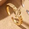 Anillo abierto popular transfronterizo con patrón de cadena de hebilla OT para mujer, estilo coreano de nicho versátil con incrustaciones de diamantes, joyería de anillo elegante
