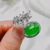 Nuevo Anillo de Calcedonia Verde Esmeralda con Hebilla de Paz Estilo Chino para Mujer, Elegante Retro, Anillo de Calcedonia de Superficie Ovalada Grande de Alta Gama