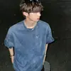 Camiseta de manga corta estilo americano lavada y desgastada para hombre, top de algodón puro de alta gama para verano, camiseta de manga corta holgada vintage pesada