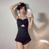 Traje de baño sexy para mujer, estilo conservador, para primavera y verano, 2025, negro, adelgazante, con cobertura abdominal y escote bajo.