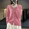 Cárdigan de punto sin costuras de una pieza para otoño e invierno, cuello en V, 100% lana tejida, color liso, chaqueta superior de estilo coreano simple para mujer