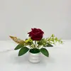 Flor de simulación de compromiso flor artificial rosa en maceta decoración de boda maceta diseño de escena accesorios adornos pequeños para el hogar