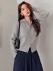 Suéter retorcido con cremallera estilo coreano para mujer, abrigo corto, nuevo cárdigan 2026, top de punto liso para otoño e invierno