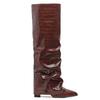 Botas Altas de Punta Fina con Tacón Grueso de Exportación Europea y Americana para Mujer Otoño e Invierno Nuevas Botas de Jinete Rectas con Patrón de Cocodrilo Botas de Moda con Tacón Alto