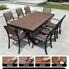 Conjunto de Mesa e Cadeiras de Madeira-Plástico para Exterior em Metal Pátio Mesa de Jantar de Lazer para Exterior Anti-corrosão Mesa e Cadeiras Pequenas para Varanda Aberta Jardim