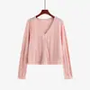 Cárdigan de punto fino de manga corta con cuello en V para mujer talla grande para usar en capas, otoño 2026 delgado ajustado versátil outerwear 22916