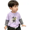 Camiseta listrada de manga comprida para meninos, novo estilo primavera e outono 2026, top de algodão puro para outono de meninos, camisa da moda estilo coreano