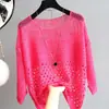 Verano Fino Holgado Cuello Redondo Nuevo Moda Mujer Talla Grande Tejido Hueco Protección Solar Cover-Up Top Tendencia
