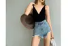 Camisola pequeña francesa con cuello en V para mujer, verano sexy sin espalda estilo Spice Girl para llevar por fuera, top europeo y americano Ins