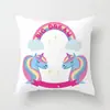 Suministro directo de fábrica funda de almohada creativa cuadrada de dibujos animados de unicornio linda funda para cojín de respaldo de sala de estar dormitorio del hogar