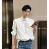 Camisa Blanca de Moda para Hombre Estilo Británico, Falsa de Dos Piezas, Estilo Otoño, de Gama Alta, Camisa Fresca y Elegante de Manga Larga con Cuello Mao Chaqueta