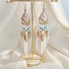 Pendientes Largos con Borlas Tejidas de Plumas Estilo Étnico Retro para Mujer, Pendientes Bohemios de Cuentas de Semillas Huecas de Gama Alta