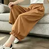 Pantalones de pierna ancha de verano elegantes para mamá Pantalones de encaje Adelgazantes de cintura alta Moda para mujeres de mediana edad y mayores Pantalones cortos de moda Pantalones rectos holgados