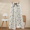 Pantalones de Pijama de Algodón Perlado para Mujer Verano Nuevo Dibujos Animados Pantalones para Casa Delgados para Usar en Exterior Pantalones Antimosquitos Talla Grande Sueltos Pantalones Largos
