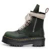 Botas de Motocicleta de Couro Crazy Horse de Primeira Camada Transfronteiriças Vermelhas com Solado Grosso de 8 Furos para Mulheres 1460 Zíper Lateral Botas Curtas Couro Genuíno Solado Plataforma Língua Longa