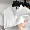 Camisa Polo de Manga Curta com Gola Alta para Homem 220g, Casual de Verão Antibacteriana Cor Sólida Gola Henley Luxo Leve Jovem Camiseta de Alta Qualidade