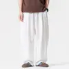 Pantalones de mopa holgados, pantalones casuales de verano, nuevos pantalones casuales ligeros de pierna ancha estilo chino para hombre, lino sintético plisado