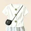 2026 estilo coreano verão novo vestido bolo de renda estilo princesa para meninas com botões florais únicos e mangas curtas conjunto de duas peças